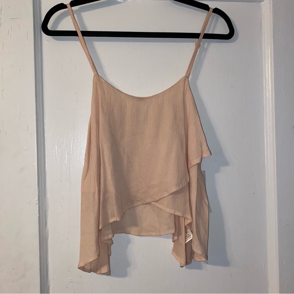 Tobi Light Pink Layered Flowy Crop Top with Adjustable Spaghetti Straps - Picture 1 of 1